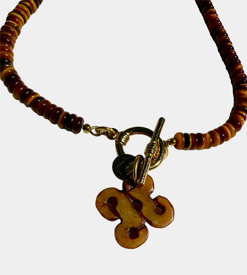 Vintage Tiger's Eye Heishi Toggle Necklace