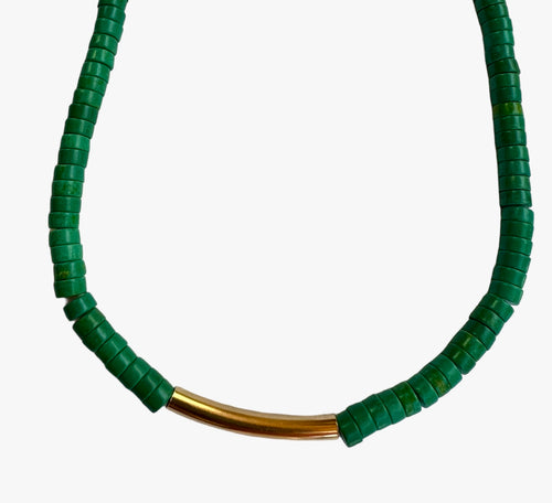Turquoise Heishi Necklace with Gold Accent