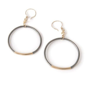 Gold Tube and Leather Earrings